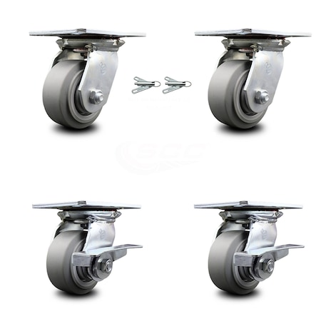 Service Caster 4 Inch Thermoplastic Rubber Swivel Caster Swivel Locks 2 Brakes SCC, 2PK SCC-35S420-TPRRF-BSL-2-SLB-2